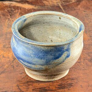 Small ceramic indoor planter, herb pot, blue drip glaze open sugar pot